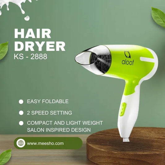 KS-2888 Lime Green Hair Dryer With 1200W Super Charge Motor, Transparent Nozzle And 2 Speed Modes (1200W, Lime Green)